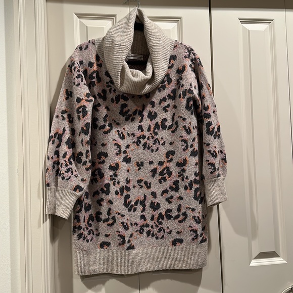 Anthropologie Emmy Cowl Neck wool blend leopard print tunic sweater - Picture 8 of 11